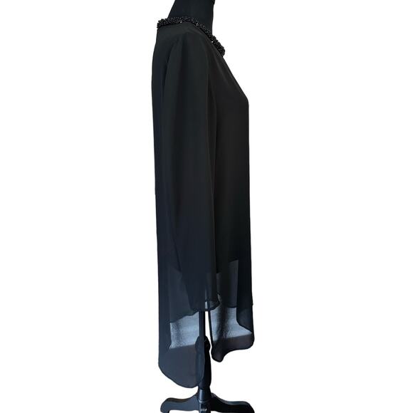 Gianni Bini Black Sheer Overlay Dress Formal Beaded Crew Neck Size M - Picture 2 of 9